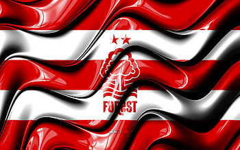 Nottingham Forest flag, , red and white 3D waves, EFL Championship, english football club, football, Nottingham Forest logo, Nottingham Forest FC, soccer, FC Nottingham Forest HD wallpaper