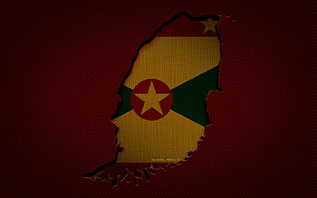 Grenada map, , North American countries, Grenada flag, red carbon background, Grenada map silhouette, North America, Grenada, flag of Grenada HD wallpaper