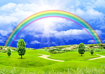 Landscape with rainbow, rainbow, path, green, meadow, fresh, landskape HD wallpaper