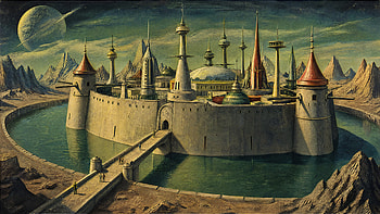 Moonlit Moat Citadel —, Fortress, Futuristic City HD wallpaper
