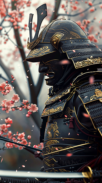 Elegant Samurai: A Stunning , samurai, armor, cherry blossom, warrior, Japan HD phone wallpaper