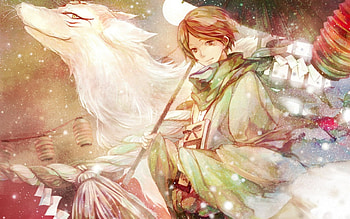 anime, otoko, white, wolf HD wallpaper