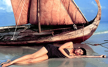 Laeticia Casta, model, one, piece, beautiful, sailboat, people, beach HD wallpaper