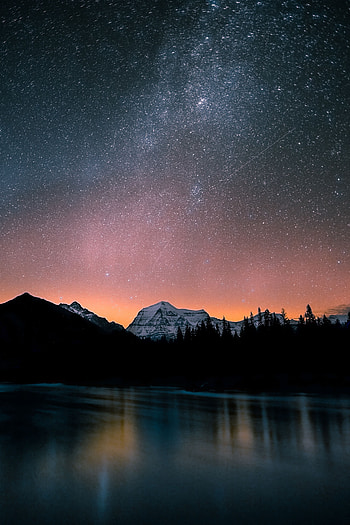 Landscape, Mountains, Night, Lake, Dark, Starry Sky HD phone wallpaper