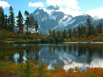 Mt. Shukson, trees, sky, lake, mountain HD wallpaper