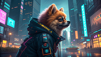 Stylish Pomeranian: A Stunning Ultra Experience, Pomeranian, dog, futuristic, neon lights HD wallpaper