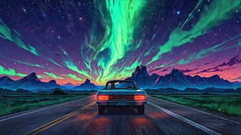 Northern Lights Road Trip Adventure, northern-lights, road, adventure, aurora, dreams, highway, artist, artwork, art, digital-art, ai, deviantart HD wallpaper