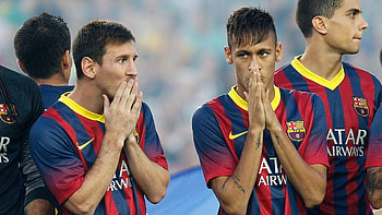 Messi and Neymar nervous during a Barcelona media hoot HD wallpaper