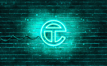 Telfar turquoise logo, , turquoise brickwall, Telfar logo, brands, Telfar neon logo, Telfar HD wallpaper