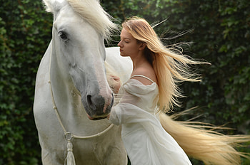 Girl With White Horse , girls, horse, model HD wallpaper