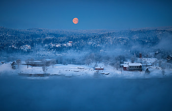 Winter Outdoors Red Moon, winter, moon, nature HD wallpaper
