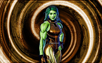 Gold Foil She-Hulk, yellow grunge background, Fortnite, vortex, Fortnite characters, Gold Foil She-Hulk Skin, Fortnite Battle Royale, Gold Foil She-Hulk Fortnite HD wallpaper