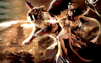 THE FLIGHT of VICTORY, tiger, flying, girl, queen, kingdom, warrior HD wallpaper