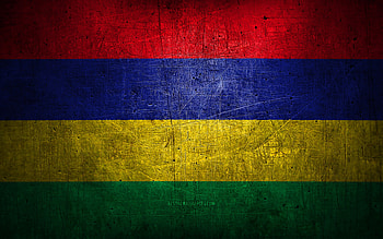 Mauritius metal flag, grunge art, African countries, Day of Mauritius, national symbols, Mauritius flag, metal flags, Flag of Mauritius, Africa, Mauritius HD wallpaper