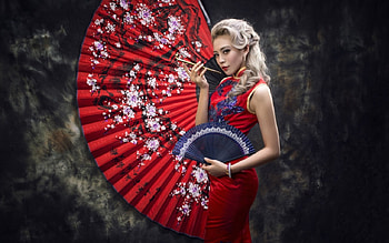 Traditional, women, girl, red HD wallpaper
