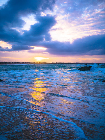 Nature, Sunset, Sea, Coast, Glare, Surf HD phone wallpaper