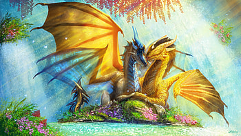 Dragon Couple Paradise , dragons, dragon, artist, artwork, digital-art, deviantart HD wallpaper