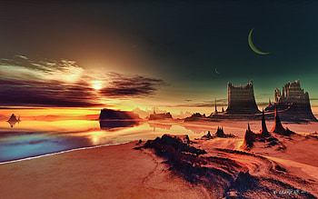 Landscape, Fantasy, Sunset, Mountains, Sea HD wallpaper