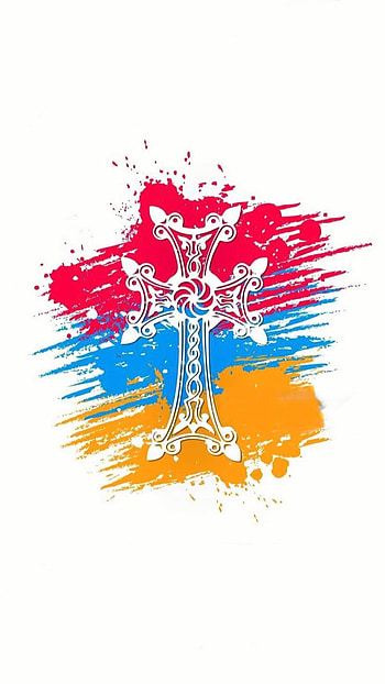Armenian Cross, orange, red, electric blue, christ, christians, blue, armenia, armenian flag HD phone wallpaper