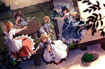 Moonlit Touhou — Sunny Milk, Star Sapphire, Luna Child, Marisa & Reimu, Sunny Milk, Star Sapphire, Luna Child, Marisa Kirisame, Reimu Hakurei, Anime, Touhou HD wallpaper