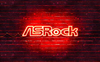 ASrock red logo, , red brickwall, ASrock logo, brands, ASrock neon logo, ASrock HD wallpaper