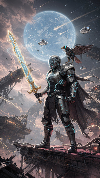 Voidwatch Knight | Starlance Warden | Celestial Sentinel, sword, armor HD phone wallpaper