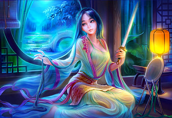 Mulan, digital, sword, fantasy, pretty, art, beautiful, girl, woman HD wallpaper