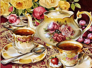 Tea Time, cups, still life, roses, flowers, teapot HD wallpaper