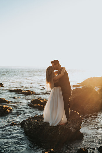 Sunset, Sea, Love, Couple, Pair, Romance, Tenderness, Kiss HD phone wallpaper