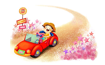 Fantasy, Stars, Miscellanea, Miscellaneous, Road, Car, , Drawing, Machine, Girl, Animal, Pointer, Cap, Beast, Hat, Childhood, Laugh, Laughter HD wallpaper
