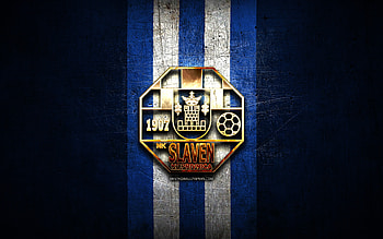 Slaven Belupo FC, golden logo, HNL, blue metal background, football, croatian football club, NK Slaven Belupo logo, soccer, NK Slaven Belupo HD wallpaper