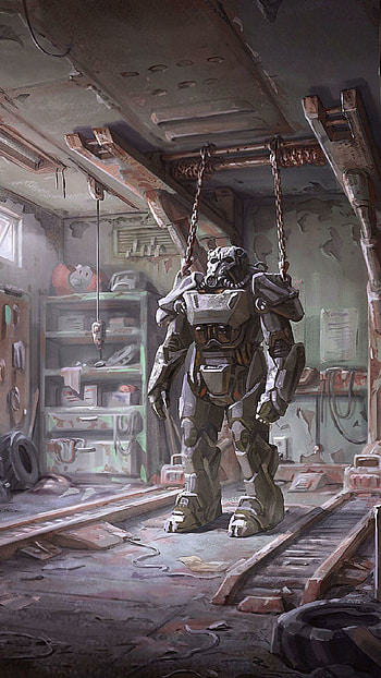 Fallout 4 power armor , Iconic gaming armor, Post-apocalyptic world, Gaming art HD phone wallpaper