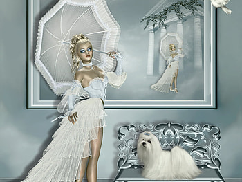 sweet princess, dog, 3d, pretty, pet, woman, beauty, female HD wallpaper