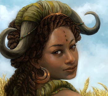 Zodiac ~ Taurus, leanna teneycke, taurus, horns, zodiac, fantasy, art, girl, luminos HD wallpaper