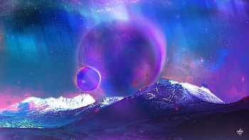 Twin planets, mountains, fantasy, art HD wallpaper