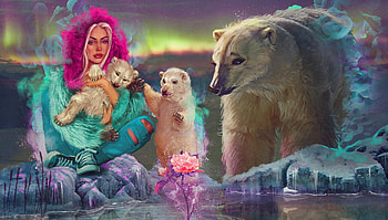 fairy and icebear, icebears, fairies, fantasy, animals HD wallpaper