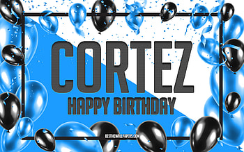 Happy Birtay Cortez, Birtay Balloons Background, Cortez, with names, Cortez Happy Birtay, Blue Balloons Birtay Background, Cortez Birtay HD wallpaper