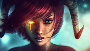 Fantasy Girl Horns Red Head Green Eyes, fantasy-girls, horns, artist, artwork, digital-art HD wallpaper