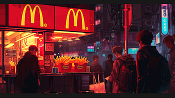 Mcdonald's Neon Nightscape, McDonald's, Fast Food, french fries, urban scene HD wallpaper