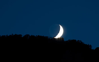 Moonset, night, moon, skies, beautiful, nature, hill HD wallpaper