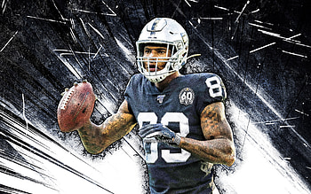 Darren Waller, grunge art, Las Vegas Raiders, american football, NFL, Darren Charles Waller, white abstract rays, Darren Waller Las Vegas Raiders, Darren Waller HD wallpaper