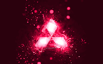 Mitsubishi pink logo, , pink neon lights, creative, pink abstract background, Mitsubishi logo, cars brands, Mitsubishi HD wallpaper