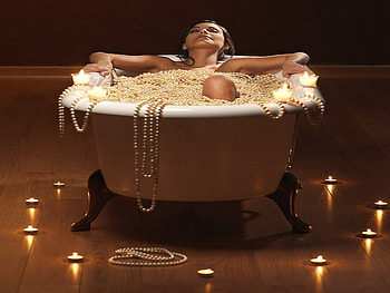 treasure, night, pearls, candles, bath HD wallpaper