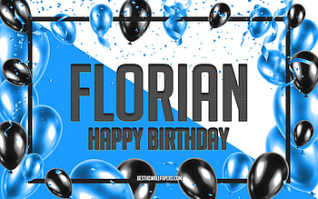 Happy Birtay Florian, Birtay Balloons Background, Florian, with names, Florian Happy Birtay, Blue Balloons Birtay Background, Florian Birtay HD wallpaper