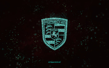 Porsche glitter logo, , black background, Porsche logo, turquoise glitter art, Porsche, creative art, Porsche turquoise glitter logo HD wallpaper