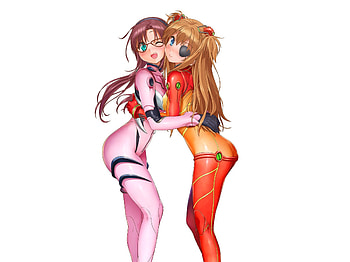 Anime girls, Asuka Langley Sohryu, hug HD wallpaper