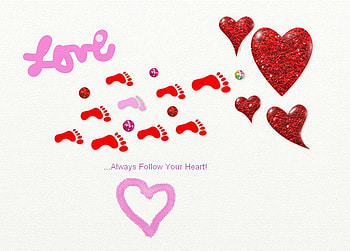 Always Follow Your Heart, white, quotes, beads, inspirational, glitter, stickers, pink, gems, love, red, texture, hearts, peace, heart, joy HD wallpaper