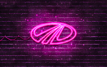 Mahindra purple logo, , purple brickwall, Mahindra logo, brands, Mahindra neon logo, Mahindra HD wallpaper