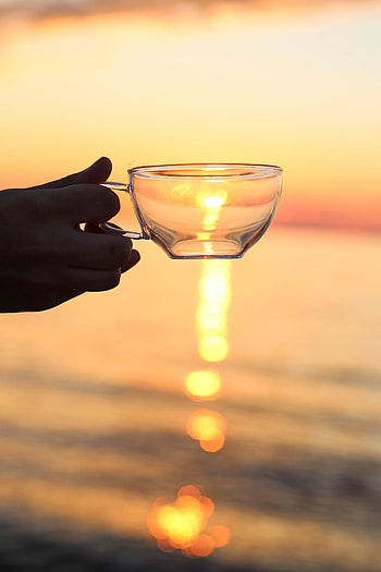 Sunset, Sun, Hand, Miscellanea, Miscellaneous, Cup HD phone wallpaper