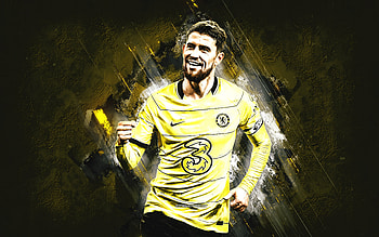 Jorginho, Chelsea FC, Italian soccer player, Premier League, England, yellow stone background, Jorge Luiz Frello Filho HD wallpaper